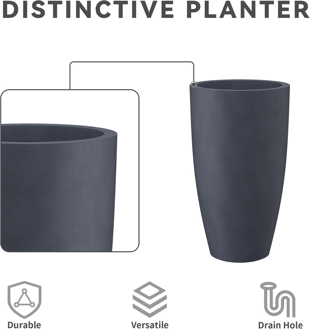 Kante 23.6' H Charcoal Concrete Tall Planters Two Pack, Large Outdoor Indoor Garden Plant Pots with Drainage Hole and Rubber Plug, Modern Decor for Home and Garden