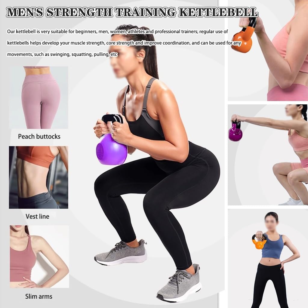 Kettlebell Weights for Women Men's Strength Training Kettle Bells, Beginner Fitness Dumbbell, Squat/Swing/Lunge, Home Exercise Equipment(Dark Purple-15LB)