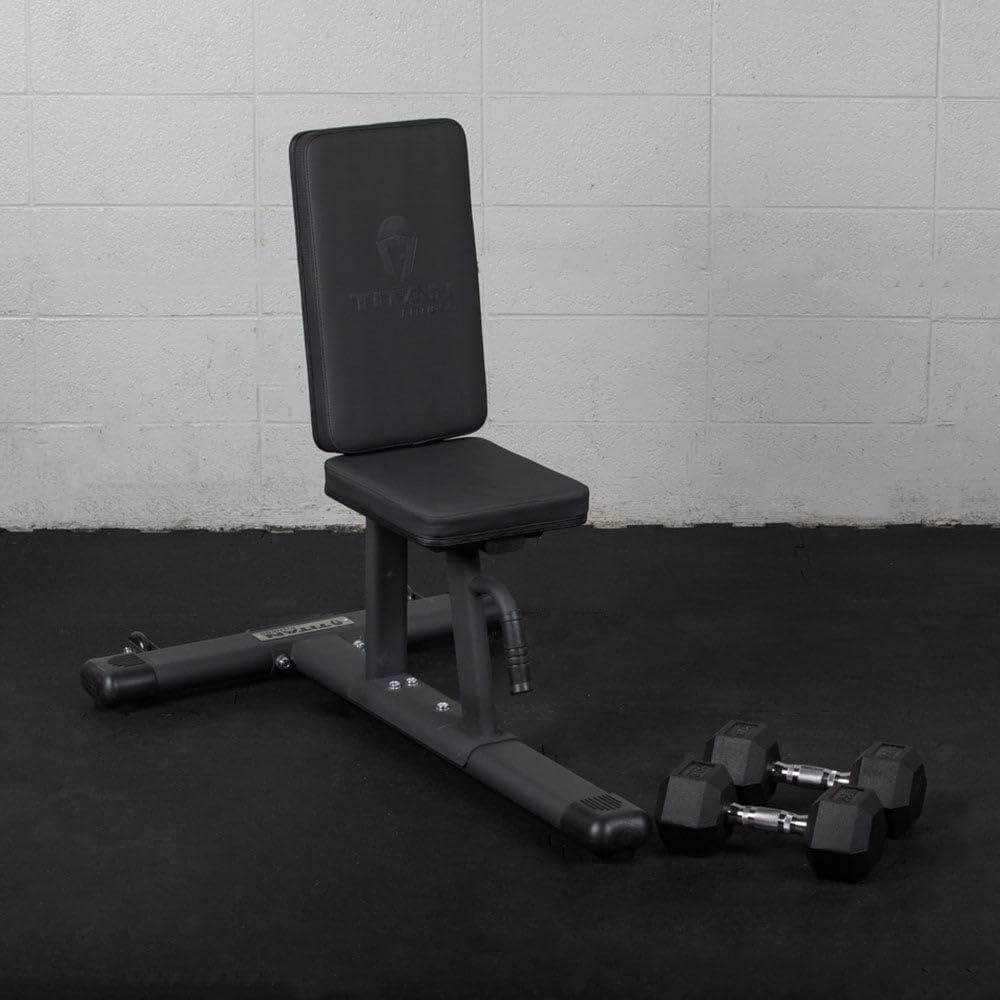 Titan Fitness Seated Stationary Bench, Rated 330 LB, Ergonomic Angled Back, Comfortable HeftyGrip Padding, Front Handle, Rear Wheels for Easy Transport, Utility Upright Weight Bench