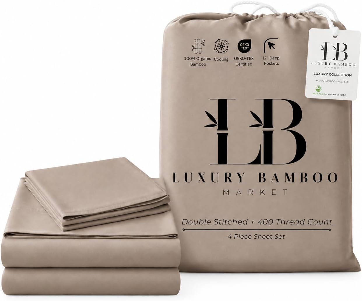 |Twin Size Sheet Set | Organically Grown | Ultra Soft & Cooling |100% Viscose | 15' Deep Pocket [Cocoa]