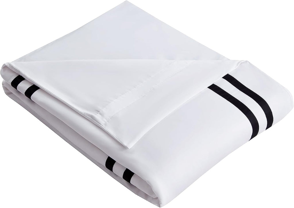 3 Pcs Do Not Include Filling Duvet Cover Set 100% Egyptian Cotton Sateen Luxury 400 TC (White Black, Full)