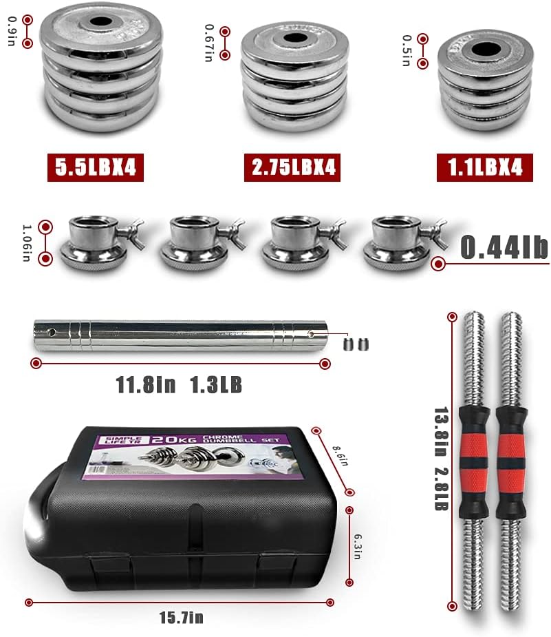 Adjustable Dumbbells Set 44 LB / 66 LB / 110 LB Home Weight Lifting Professional Dumbbells for Body Workout Home Gym Fitness with Carry Case