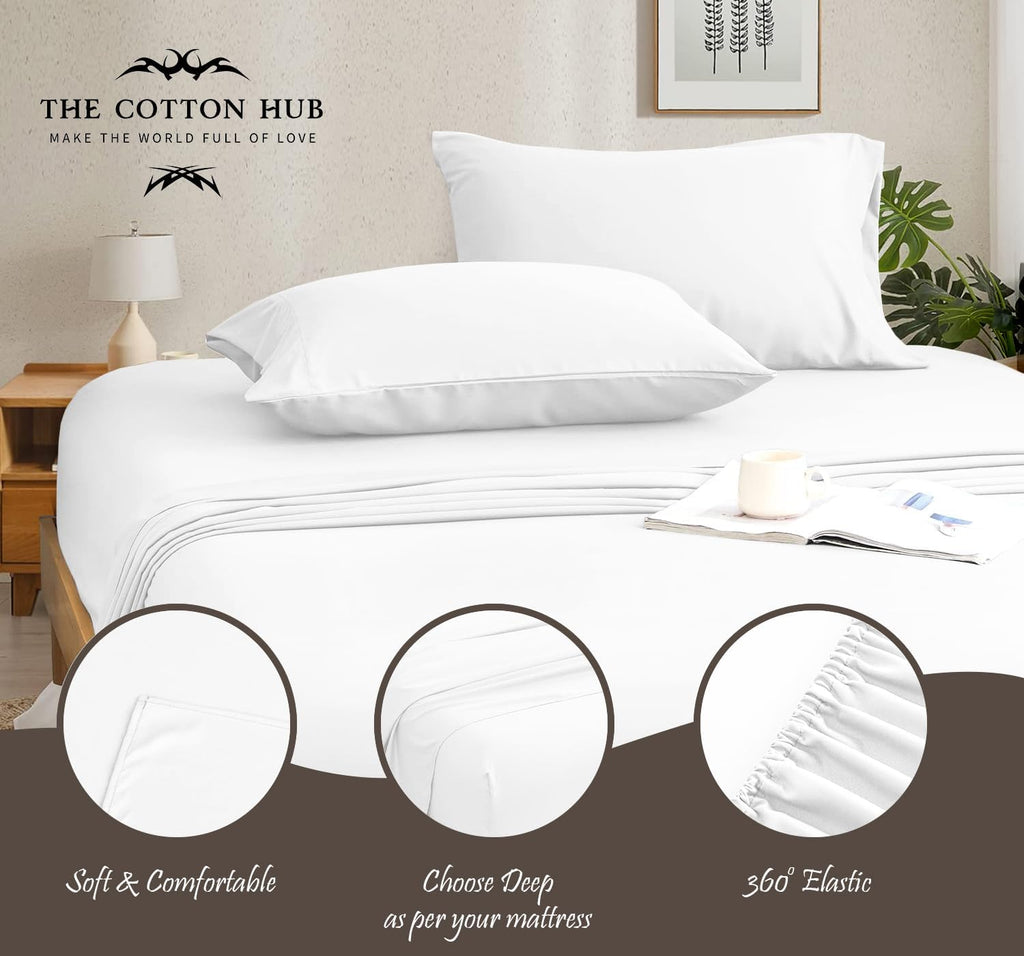 100% Pima Cotton Twin Sheet Set – 600 Series Sateen Weave, Soft & Breathable Luxury Bed Sheets, Deep Pocket Fitted Sheet 15-20', Hotel Quality Bedding (4 Piece Set) (Solid, White)