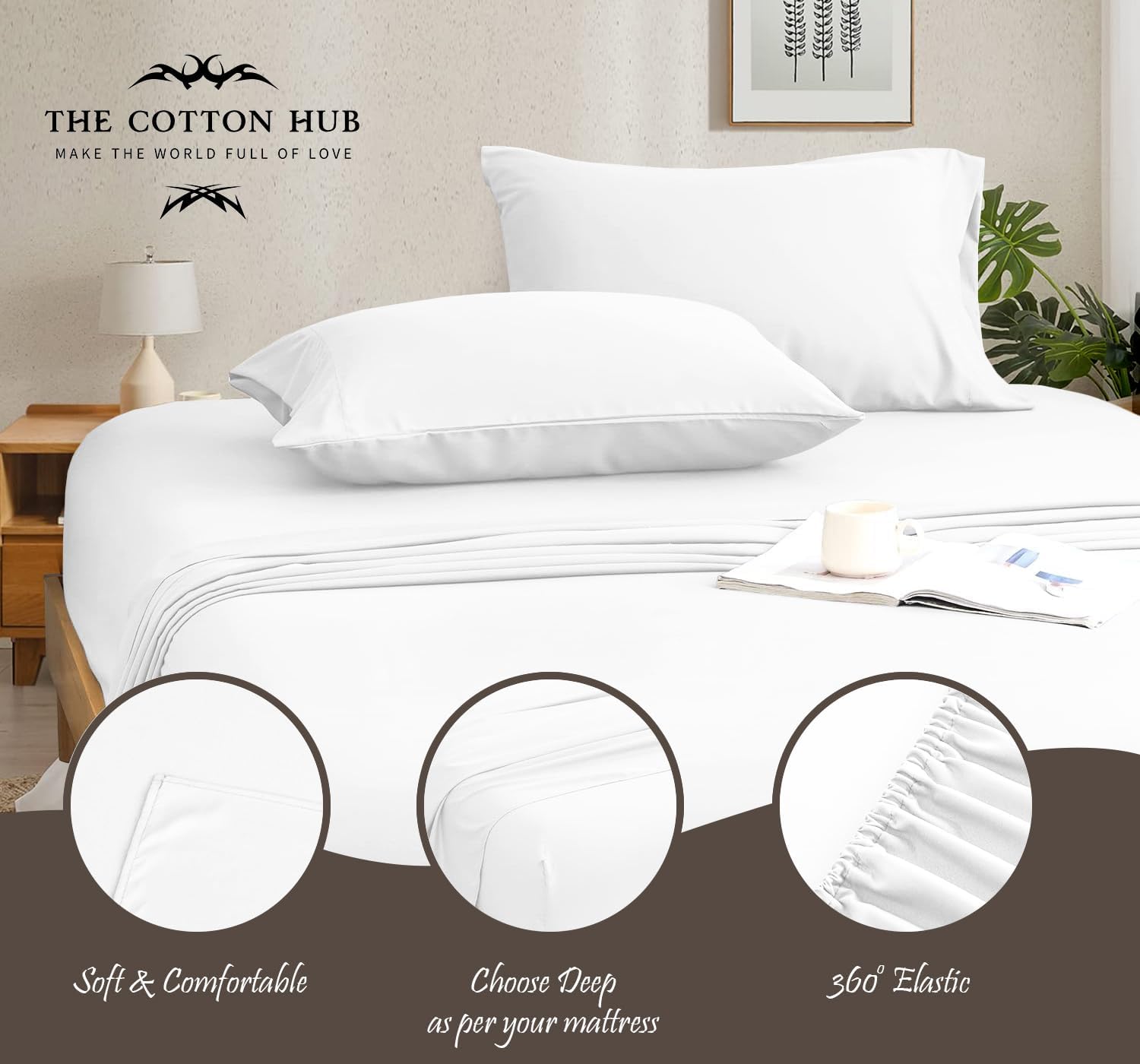 100% Pima Cotton Twin-XL Sheet Set – 600 Series Sateen Weave, Soft & Breathable Luxury Bed Sheets, Deep Pocket Fitted Sheet 15-20', Hotel Quality Bedding (4 Piece Set) (Solid, White)