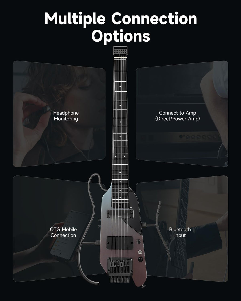 Donner HUSH X PRO Electric Guitar Kit - Smart Travel Guitar with Dozens of Preset Combinations, 7 Tone Sim Options, Midnight Glow