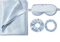 Mommesilk 100% Pure Silk Pillowcase Travel Set 1 Silk Pillowcase 1 Silk Eeye Mask 2 Silk Scrcunchies Beauty Set Hair Facial Care Silver Blue King