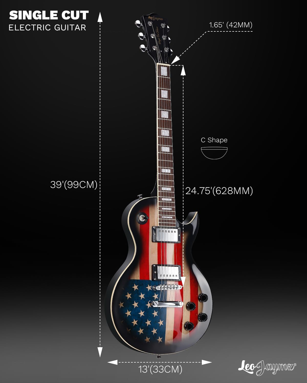 Leo Jaymz SC Series Electric Guitar – Mahogany Body, Laurel Fingerboard, Dual Humbuckers,Tune-O-Matic Bridge, C Neck, 18:1 Tuners (US Flag)