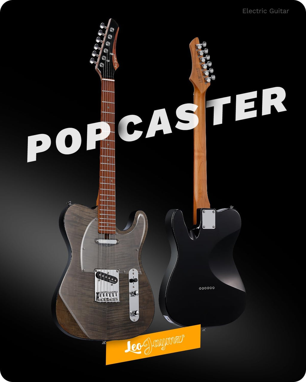 Leo Jaymz TL Electric Guitar - Flame Maple Top, Mahogany Body, Maple Neck - Alnico V Pickups - Solid Choice for Beginners & Intermediate Players (Black Flame)