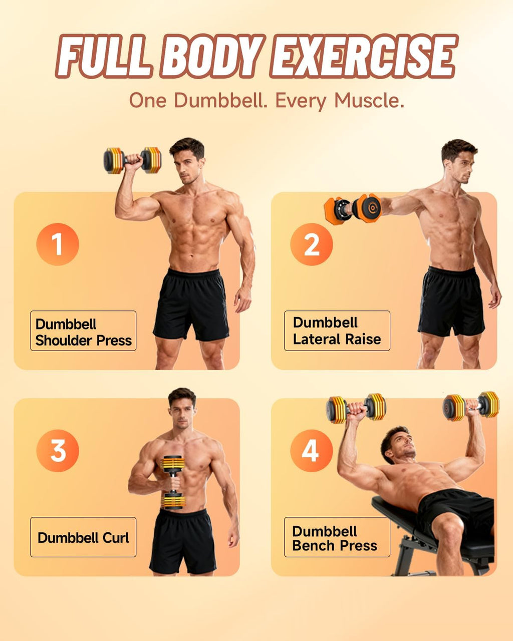 Adjustable Dumbbells Set 22.5LB Pair, 1-Sec Fast Adjustable 5 Free Weights, Premium Comfort Non-slip Metal Handle, Compact Size for Full Body Home Workout