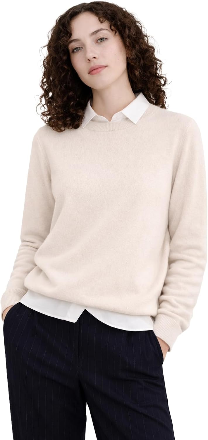 State Cashmere Women's Essential Crewneck Sweater 100% Pure Cashmere Classic Long Sleeve Pullover