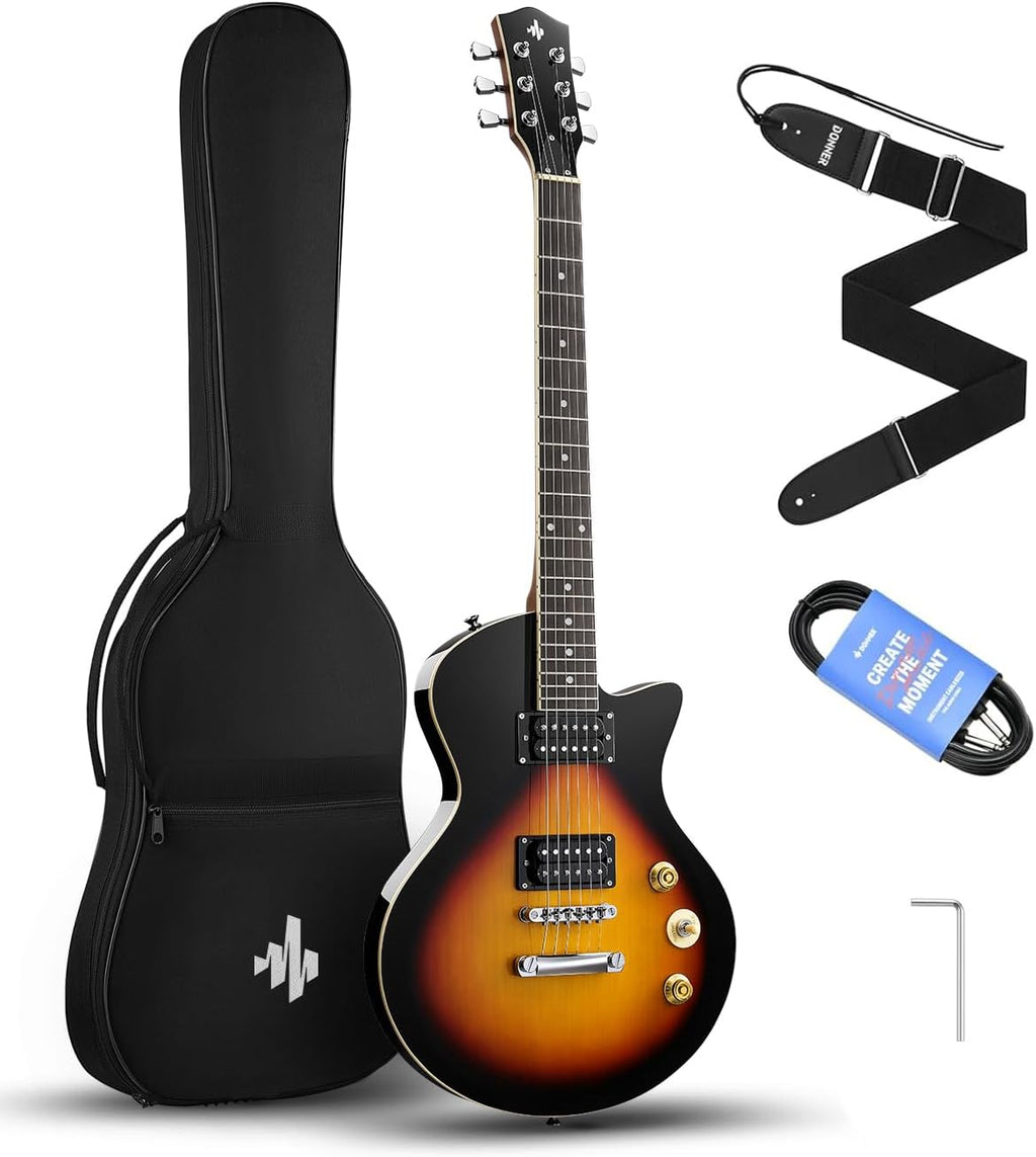 Donner 39' Electric Guitar Beginner Kits, Solid Alder Body with Dual Humbucker Pickups, 25.5' Extended Scale, C-Neck Full Size Kit with Bag - Ideal for Starters and High-gain Rock, Sunburst