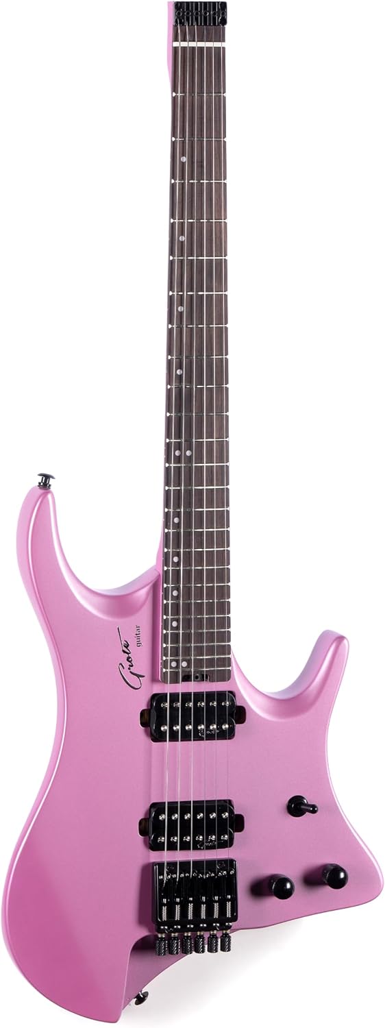 Grote Headless Electric Guitar Solid Mahogany Body Canadian Maple Neck Model GRHL-03 (Pink)