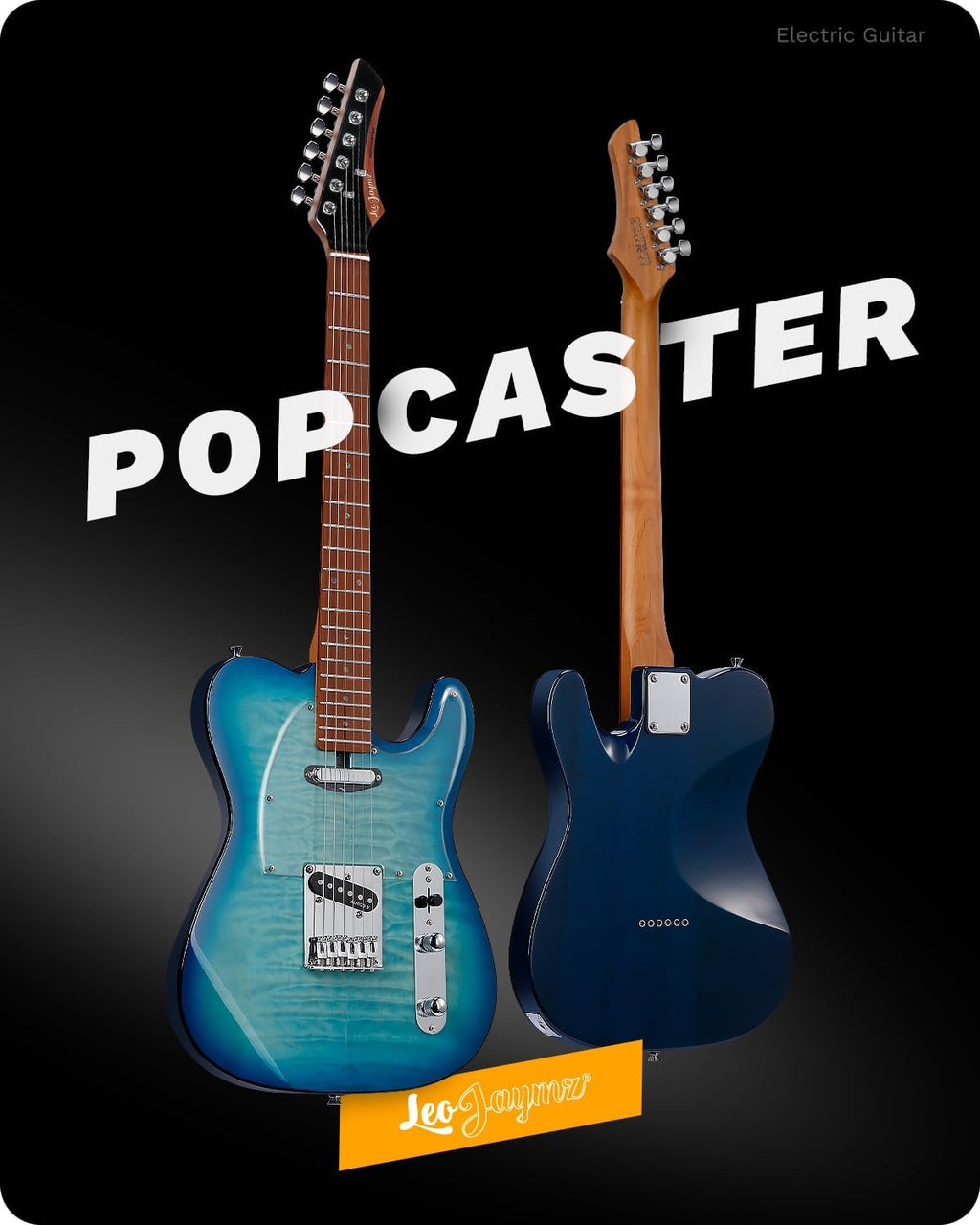 Leo Jaymz TL Electric Guitar - Ocean Maple Top, Mahogany Body, Maple Neck - Alnico V Pickups, Locking Tuners- Solid Choice for Beginners & Intermediate Players (Blue Ocean)