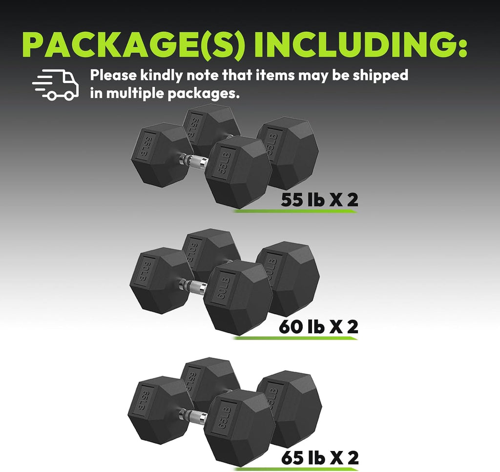 Hex Dumbbell Sets with Rack, 90-640 lb Rubber Encased Exercise & Fitness Dumbbells Set, Hand Weight for Strength Training, Weight Dumbbells