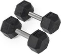 Titan Fitness 25 LB Pair Free Weights, Black Rubber Coated Hex Dumbbell, Straight Stainless Steel Handle, Strength Training, Full Body Workout
