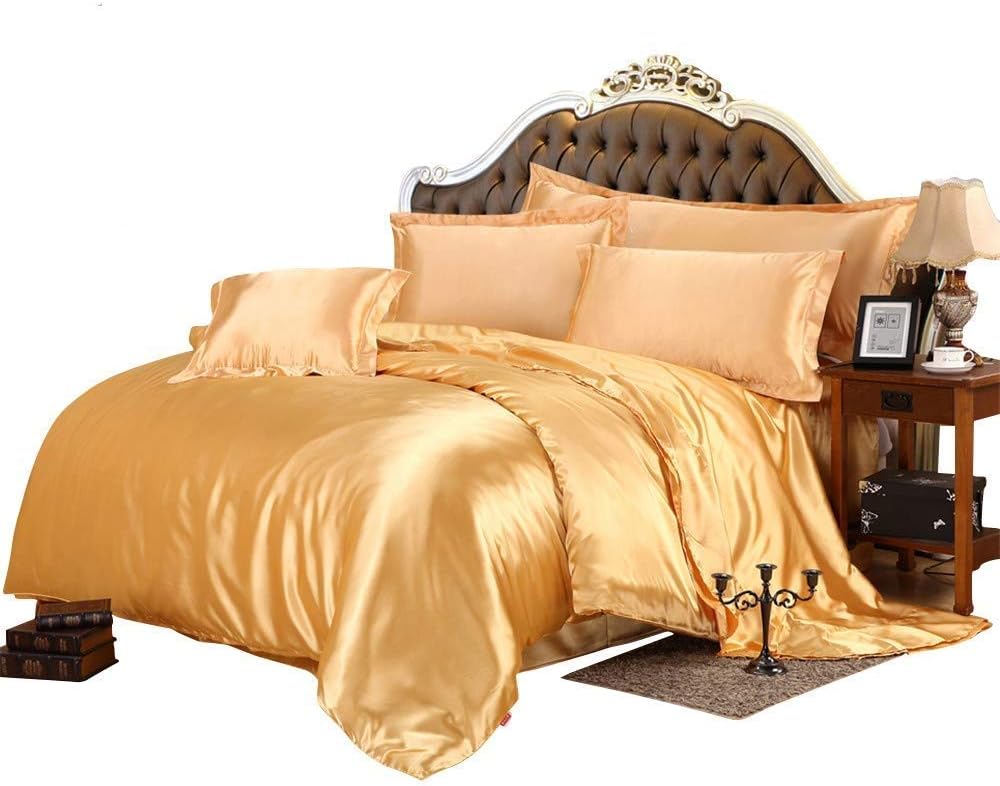 Yarns of Cotton 3 PC All Season Silky Super Soft Comforter Set Luxurious Bedding Set - (1 Comforter, 2 Pillow Cases) King/Gold