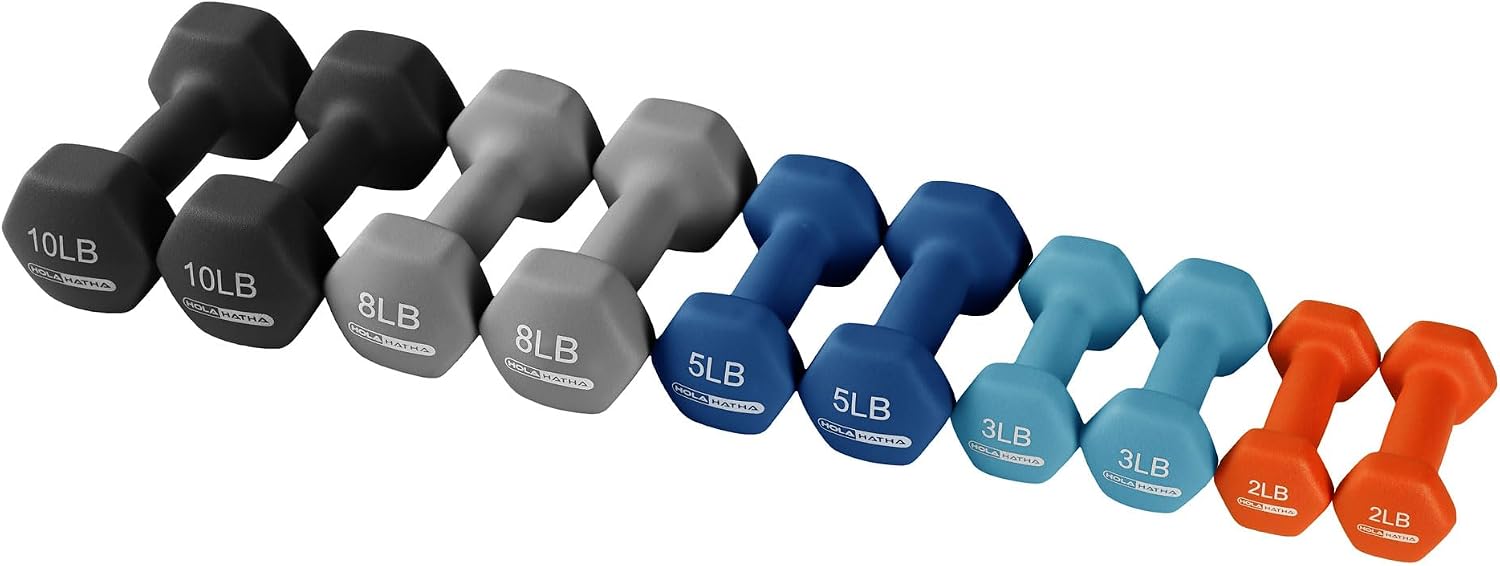 HolaHatha Neoprene Dumbbell Weights Set w/Rack, Home Gym Equipment - Portable Weighted Exercise Dumbbells for Fitness, Training, and Lifting Workouts