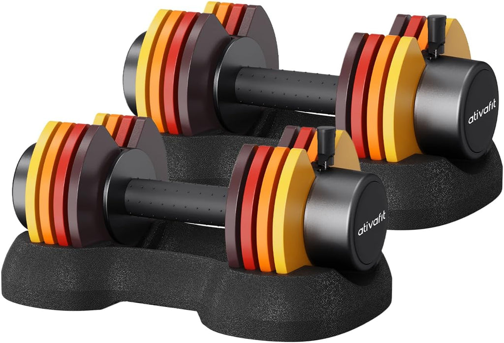 ATIVAFIT Adjustable Dumbbell Set of 2, 5–88LB Quick Dial Free Weights with Double Safety Lock, Anti-Slip Steel Handle & Storage Box, Space Saving Home Gym Equipment for Full Body Strength Training, Suitable for Home Fitness Users