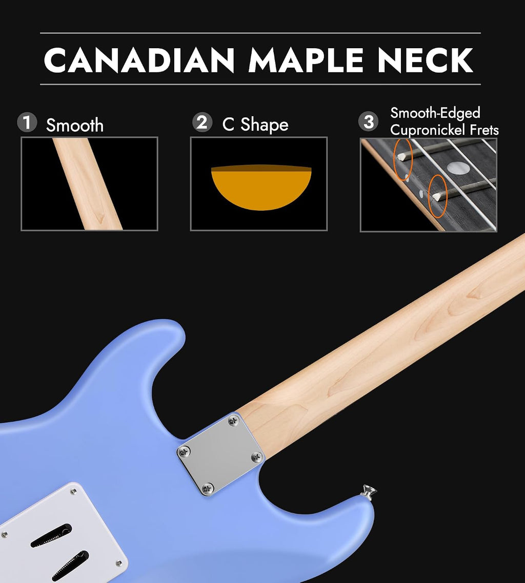 Tostar Beginner Electric Guitar, Solid Body, 39' Full Size Strat Style with HSS Pickups, 5-Way Switch, Tremolo Bridge, Maple Neck & Tectona Fretboard, Ideal for Beginners and Gifting, Blue