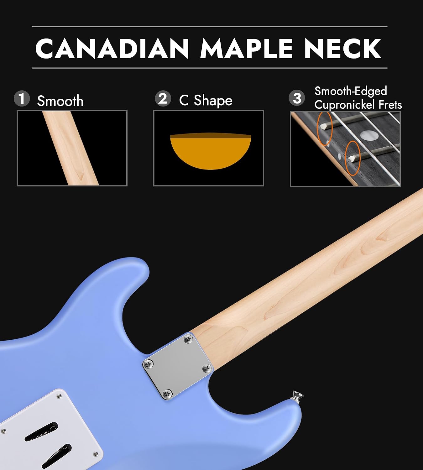 Tostar Beginner Electric Guitar, Solid Body, 39' Full Size Strat Style with HSS Pickups, 5-Way Switch, Tremolo Bridge, Maple Neck & Tectona Fretboard, Ideal for Beginners and Gifting, Blue