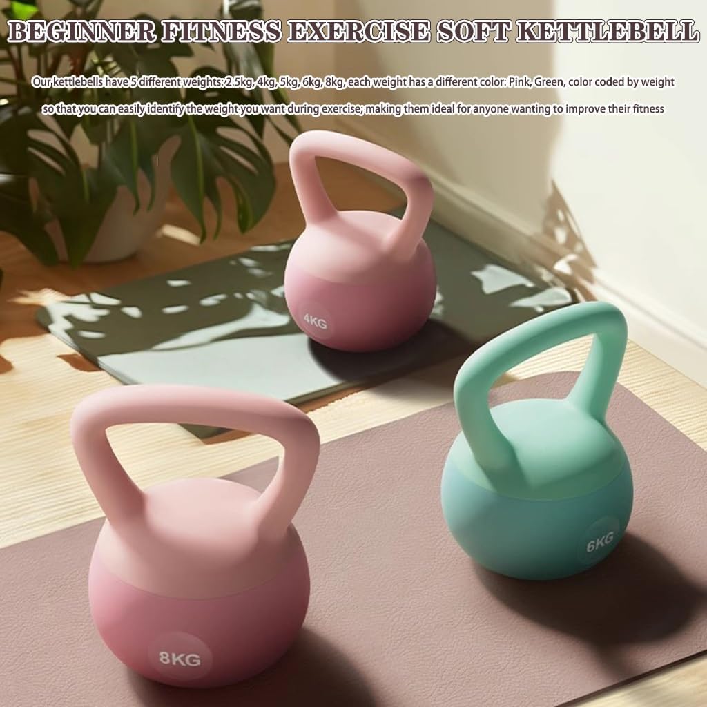 Kettlebell Weights Beginner Fitness Exercise Soft Kettle Bells, Women's Weight Loss Training Dumbbell, Anti-Slip Handle, Vest Line/Peach Buttocks(Yellow,8kg)