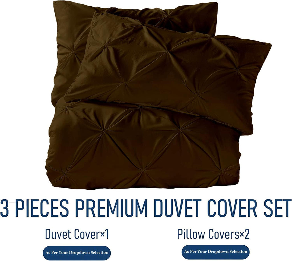 Crown Collection Luxuriate Hotel 1000-TC Hypoallergenic Ultra Soft Design 100% Egyptian Cotton Pinch Plated Duvet Cover with Zipper Colser & 2pcs Pillow Case Set (Oversize 98x120, Brown)