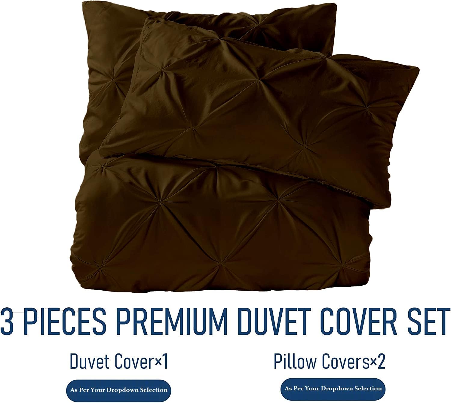 Crown Collection Luxuriate Hotel 1000-TC Hypoallergenic Ultra Soft Design 100% Egyptian Cotton Pinch Plated Duvet Cover with Zipper Colser & 2pcs Pillow Case Set (Oversize 98x120, Brown)