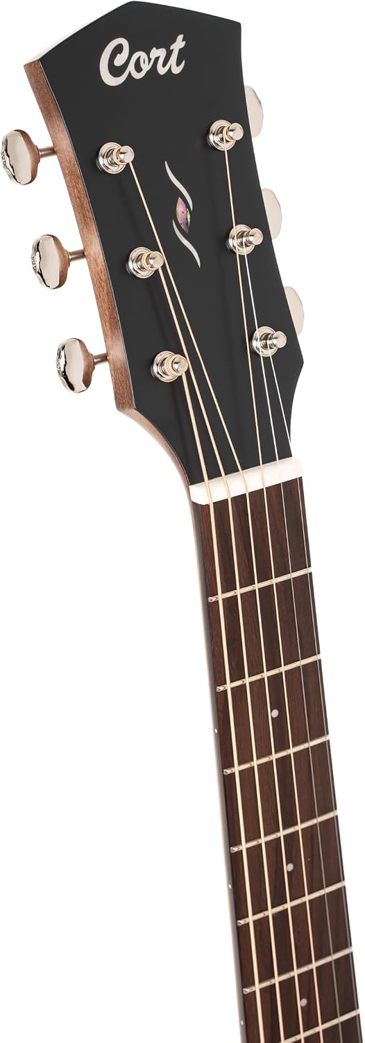 Cort Essence Series ES-GA4 Grand Auditorium Cutaway Acoustic Electric Guitar, Black Top Semi Gloss (GA4BTSG)