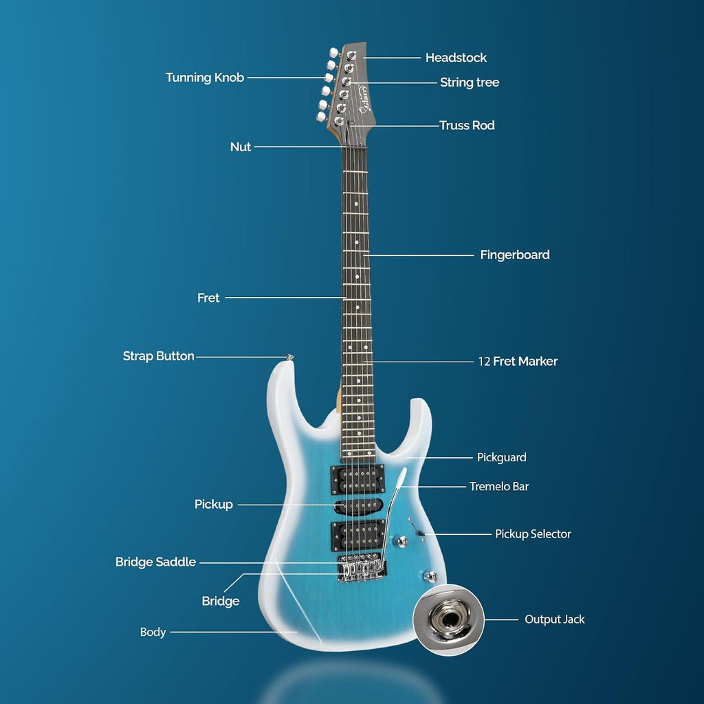 GLARRY 39' Full Size Electric Guitar Kit for Beginners, Starter Electric Guitar Set with 20W Amp & HSH Pickups, Model 170 (Ocean)