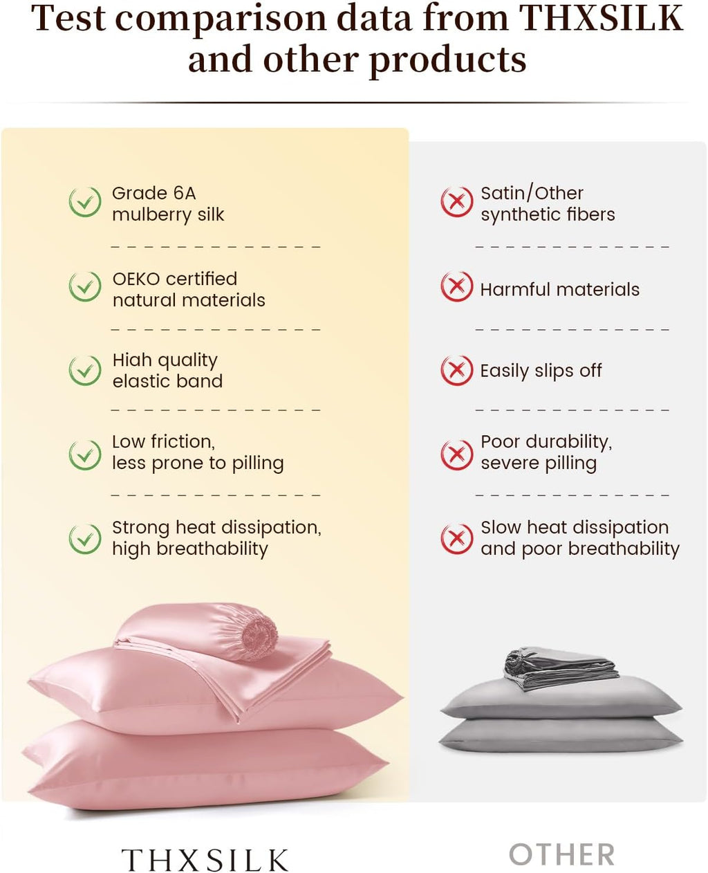 THXSILK 100% Mulberry Silk Bed Sheets Set - 4pcs Pure Silk Sheets Set - Flat Sheet, 16' Deep Pocket Fitted Sheet, 2 Pack Silk Pillowcase with Zipper Closure - Queen Size, Charming Pink