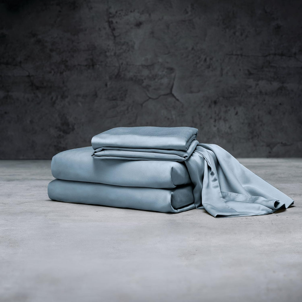 LUXOME Luxury Sheet Set | 100% Rayon (Viscose) from Bamboo | King Size - Surf | Deep Pockets | 4-Piece Set (Fitted, Flat, 2 Pillowcases)