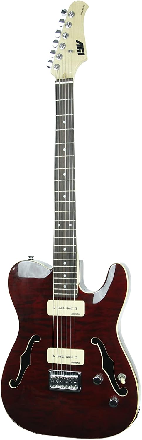 IYV ITF-450 TL Solid Top Semi Hollow Body Electric Guitar, Trans Red