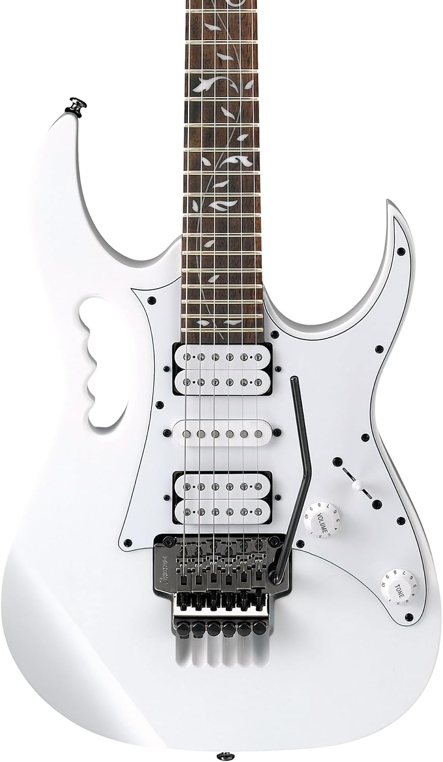 Ibanez JEMJR Steve Vai Electric Guitar - White Bundle with Gig Bag, Tuner, Strap, Cable, Austin Bazaar Instructional DVD, and Polishing Cloth
