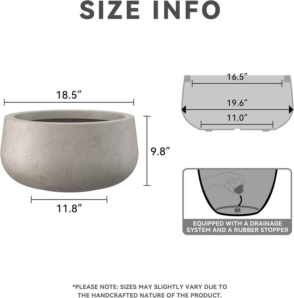 Kante 19.6' Dia Round Concrete Planter, Cement Plant Pots with Drainage Hole and Rubber Plug for Outdoor Indoor Garden Home, Modern Curvaceous Design, Weathered Concrete