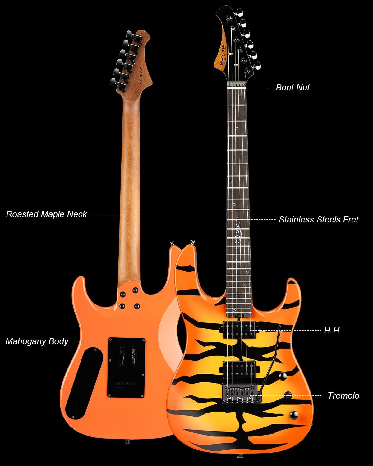 WestCreek Aetheris Solid Body Electric Guitar, Mahogany Body, Maple Neck, Rosewood Fretboard, Rounded End Frets, Bone Nut, 24 Frets (Yellow)