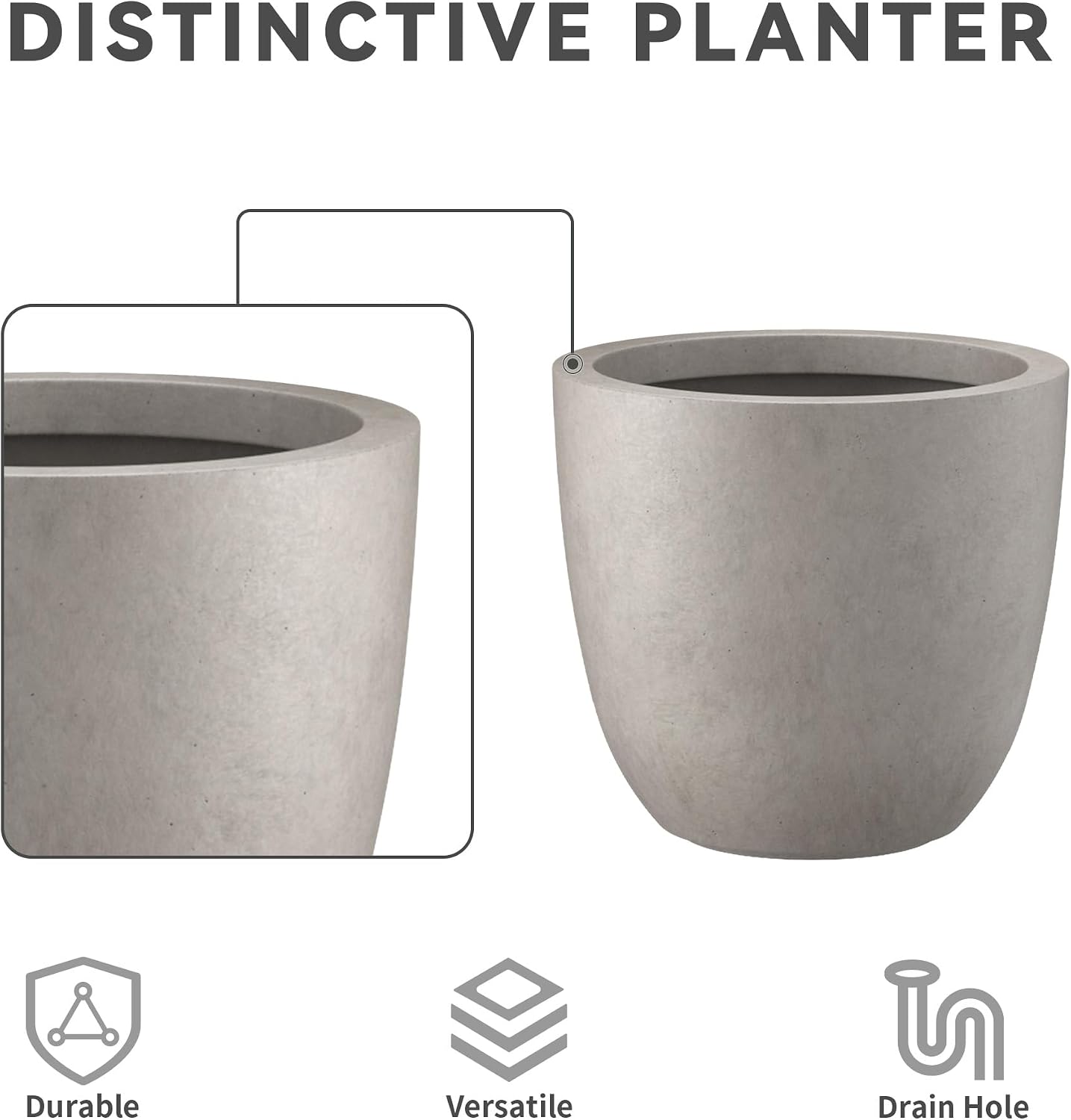 Kante 18',14',10' Dia Concrete Round Planters (Set of 3), Outdoor Indoor Large Planter Pots with Drainage Hole and Rubber Plug for Home Patio Garden, Weathered Concrete