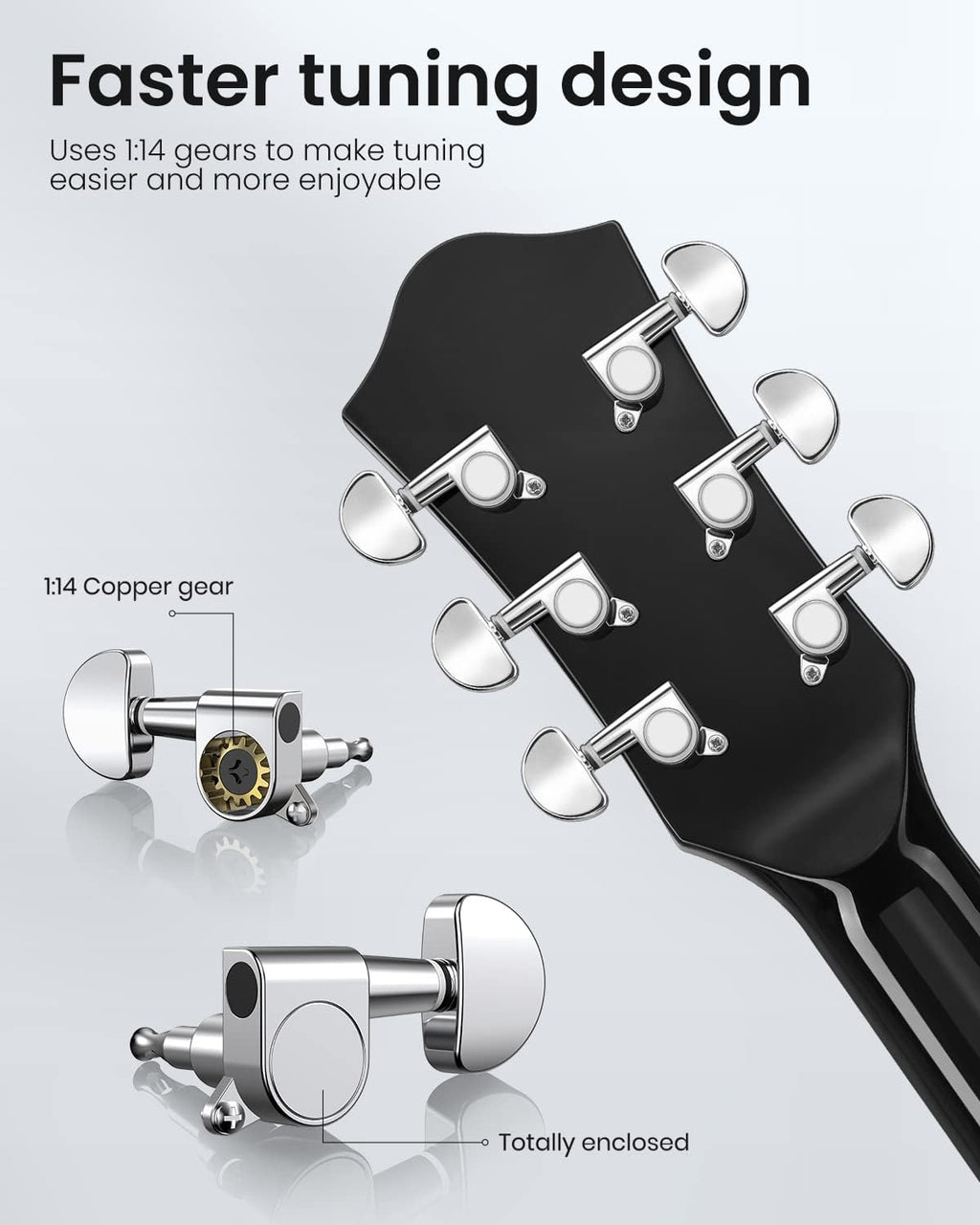 Moukey 41' Acoustic Guitar for Beginners Adult Teen Full Size Guitarra Acustica with Chord Poster, Gig Bag, Tuner,Steel Strings, Capo, Strap - Black