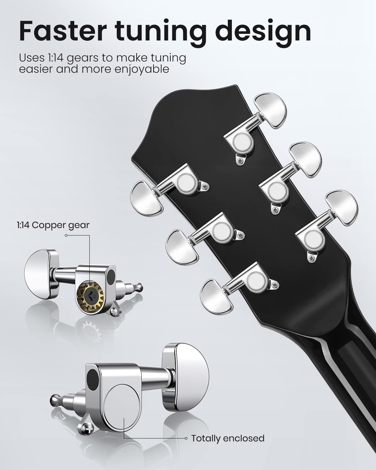 Moukey 41' Acoustic Guitar for Beginners Adult Teen Full Size Guitarra Acustica with Chord Poster, Gig Bag, Tuner,Steel Strings, Capo, Strap - Black