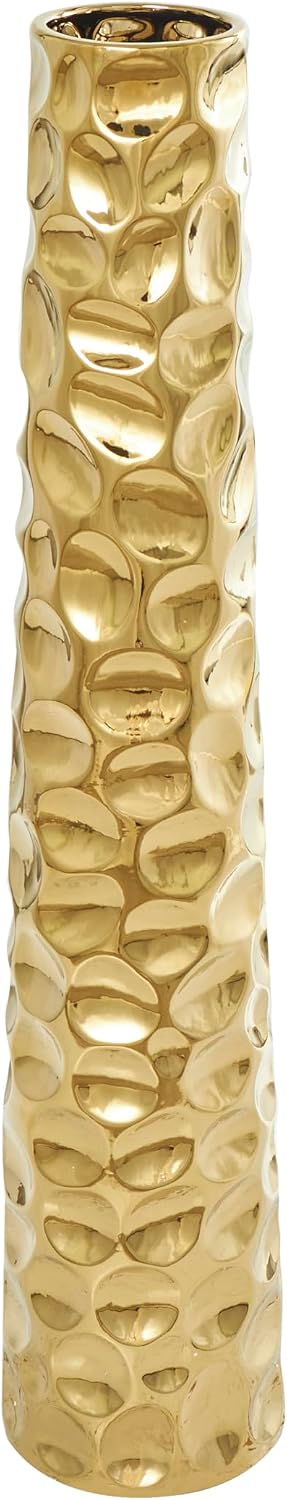 Deco 79 Ceramic Geometric Decorative Vase Bubble Centerpiece Vase with Concaved Circles, Flower Vase for Home Decoration 8' x 8' x 39', Gold
