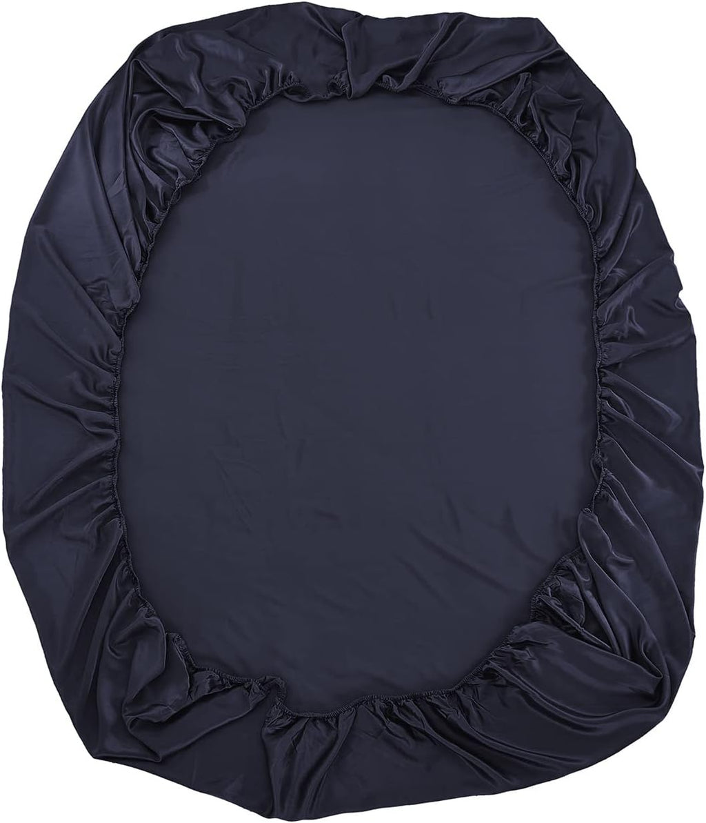 LilySilk 3PC Silk Fitted Sheets Set 100% Mulberry Silk 6A Grade, 2 Silk Pillowcases and 1 Silk Fitted Sheet, 16 Inch Deep Pocket, 19 Momme Silk Bed Sheets Navy Blue, King