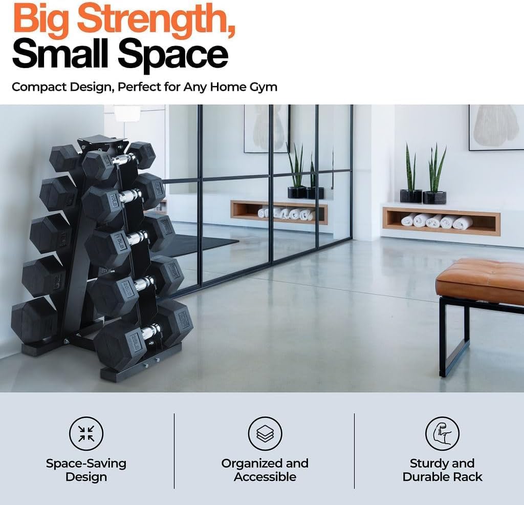 Weights Dumbbells Set with Rack - 150 lb Rubber-Coated Dumbbells for Easy Grip | Durable Carbon for Strength Training | Essential Workout Equipment for All Fitness Levels