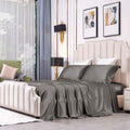 THXSILK 4pcs Silk Bed Sheets Set, 100% Long Stranded 25 Momme Mulberry Silk Bedding Set, Sheets and Pillowcase Set, Extremely Soft and Luxurious (Charcoal, Full)
