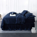 Orose 4Pcs 30 Momme Silk Sheets Set Seamless Custom,Thick, Deep Pocket 100% Charmeuse Mulberry Silk Bedding Top Flat Bottom Fitted (Dark Blue, King)