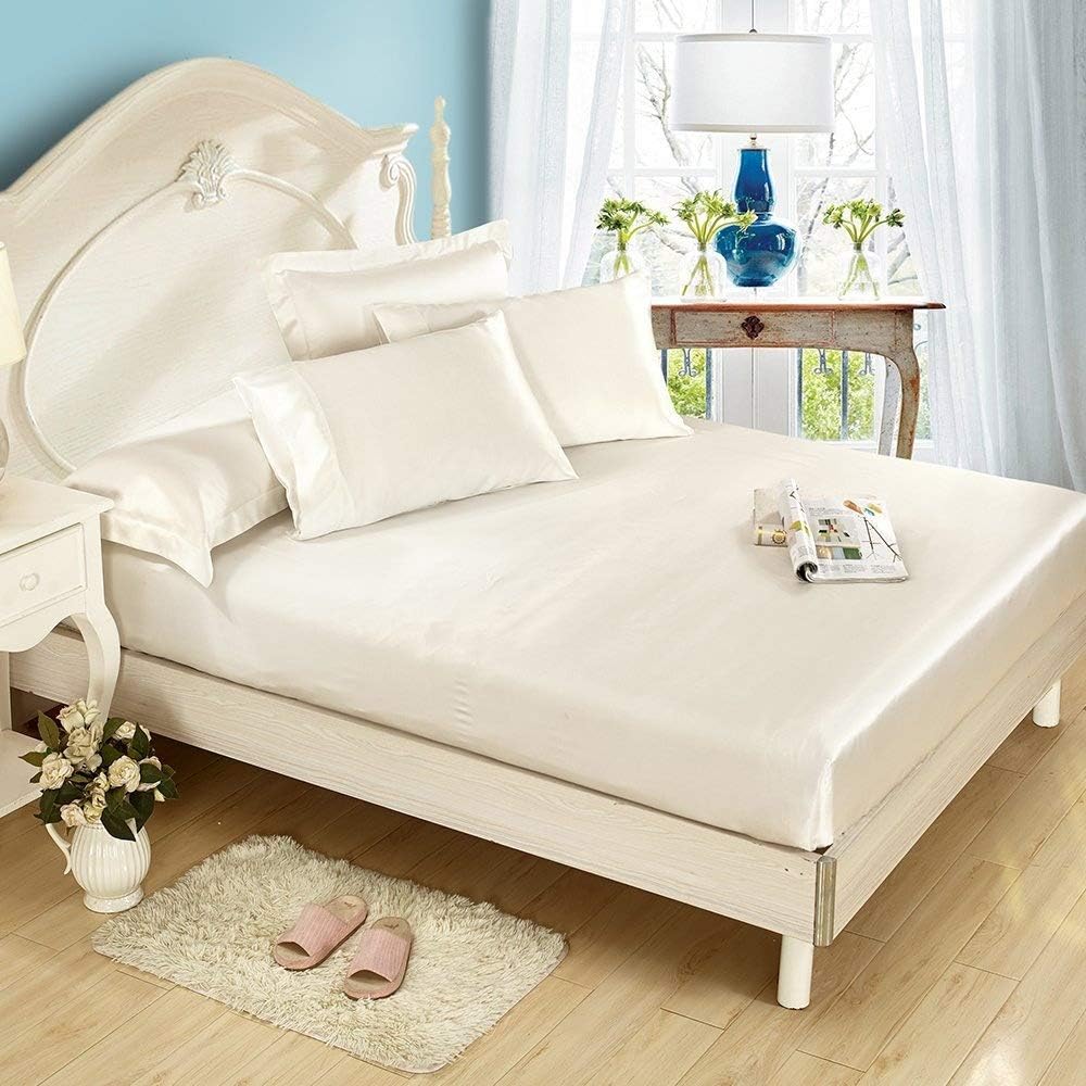 LilySilk Mulberry Silk Sheets 4 Piece, 19 Momme, King Size - 1 Flat Sheet, 1 Fitted Sheet & 2 Oxford Pillowcases, 100% Top 6A Grade Oeko-Certified, Ivory
