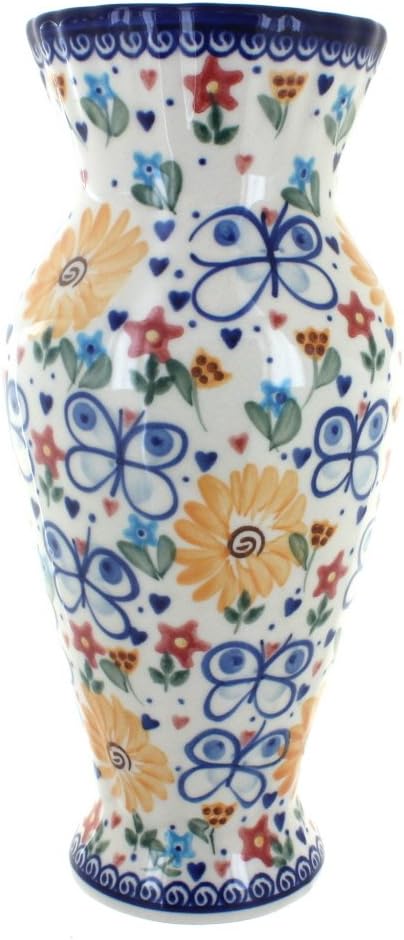 Blue Rose Polish Pottery Butterfly Tall Vase