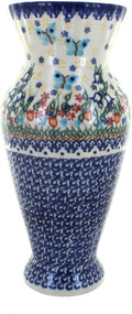Blue Rose Polish Pottery - Blue Garden of Eden Tall Vase - 11' Tall - Ceramic Flower Vase, Decorative Floral Design for Table, Shelf or Mantel Décor