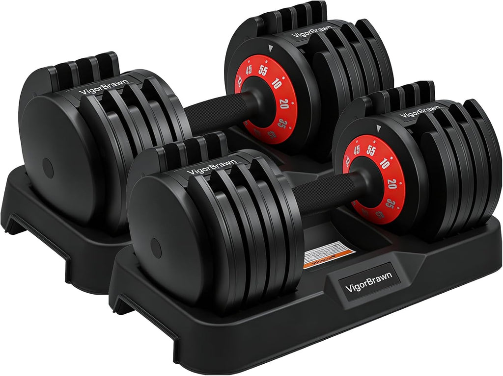Adjustable Dumbbell Set, 2-in-1 Weights with Anti-Slip Handle, Fast Weight Adjustment for Home Gym, Strength Training, Single/Pair with Tray