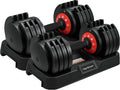 Adjustable Dumbbell Set, 2-in-1 Weights with Anti-Slip Handle, Fast Weight Adjustment for Home Gym, Strength Training, Single/Pair with Tray