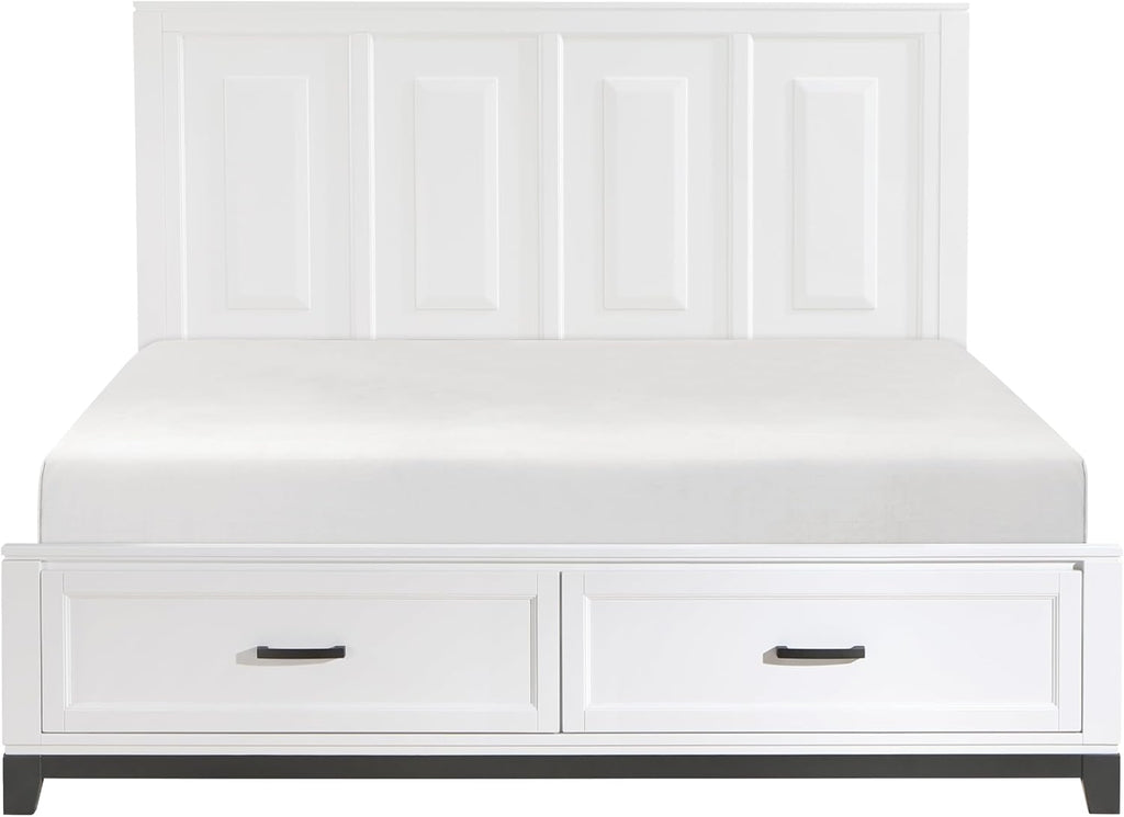 4PC California King Bedroom Set White Finish Wooden Platform Storage Bed, Transitional Style Furniture