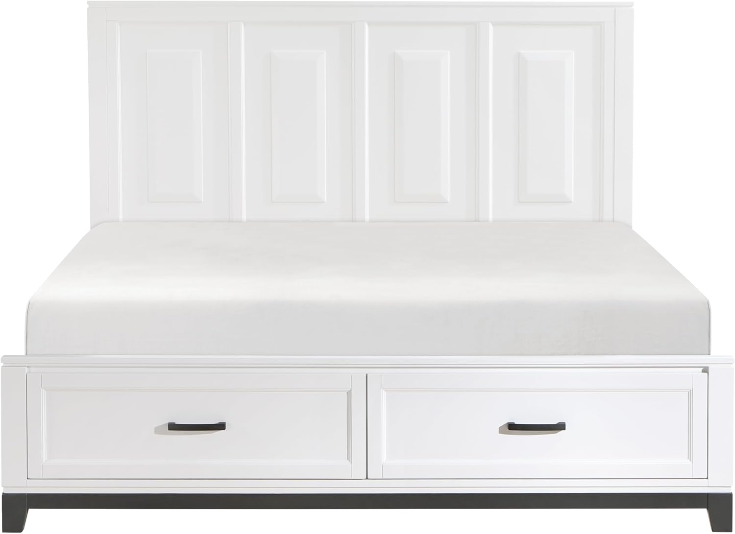 3-Pc Set Bedroom King Size White Platform Bed w Footboard Drawers Wooden Rustic Style Furniture